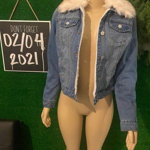 Removable Faux Fur Denim Jean Jacket S